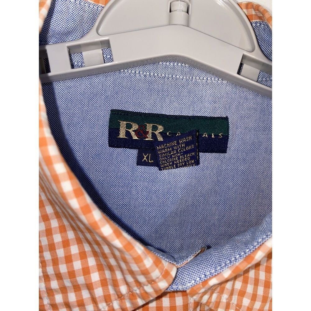 R&R Casuals Men's Button Up Checkered‎ Thick Cotton Shirt SIZE XL Orange - Picture 3 of 5